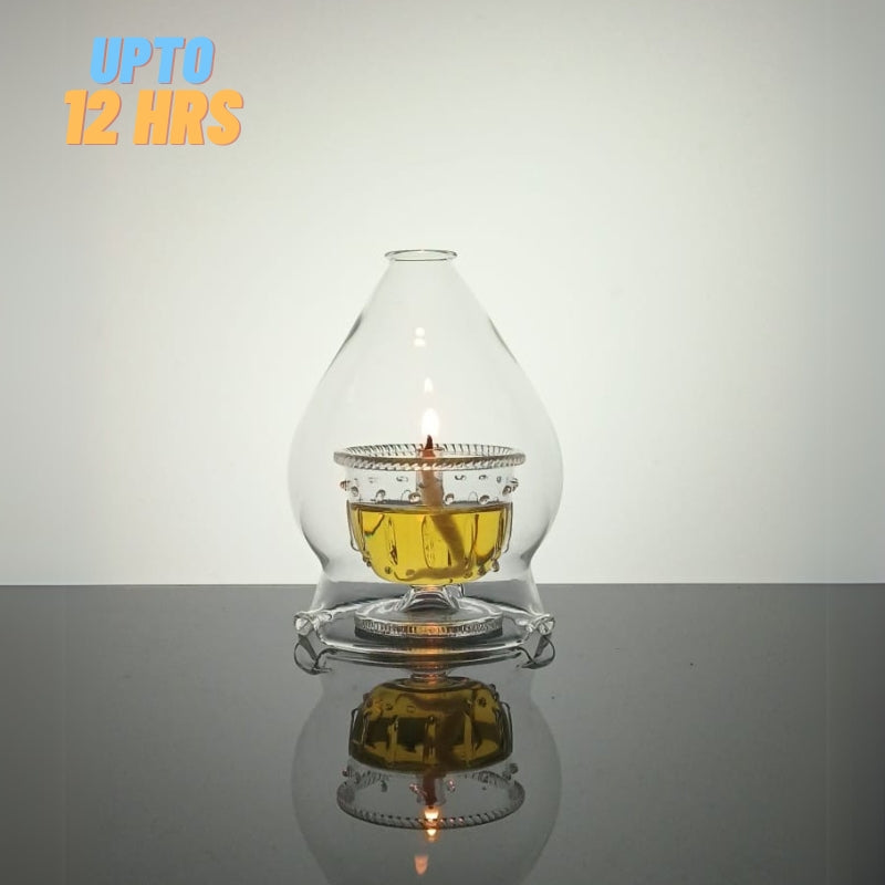Akhand Diya with Glass Handi – Long-Lasting Oil Lamp (Burns Up to 4 Hours)