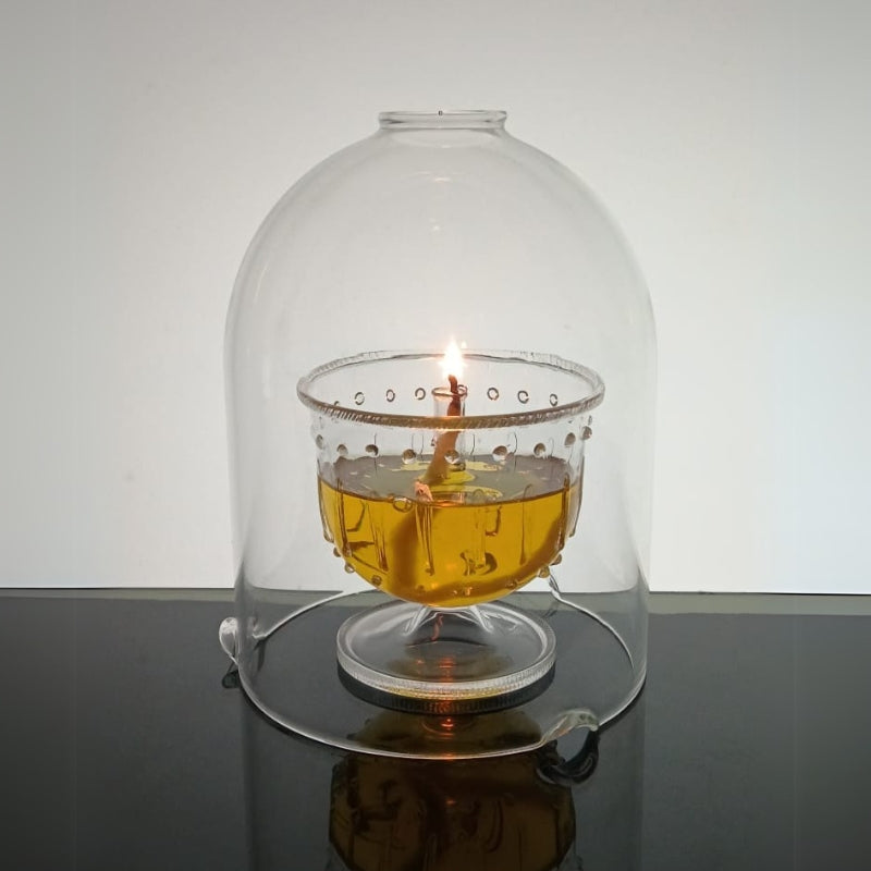Akhand Diya with Glass Handi – Long-Lasting Oil Lamp (Burns Up to 4 Hours)