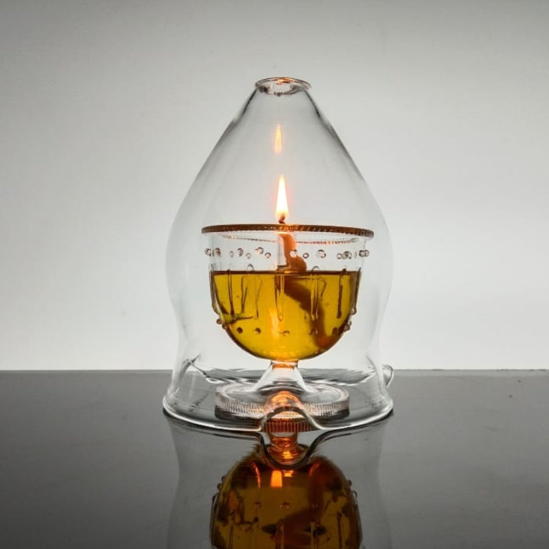 Akhand Diya with Glass Handi – Long-Lasting Oil Lamp (Burns Up to 4 Hours)