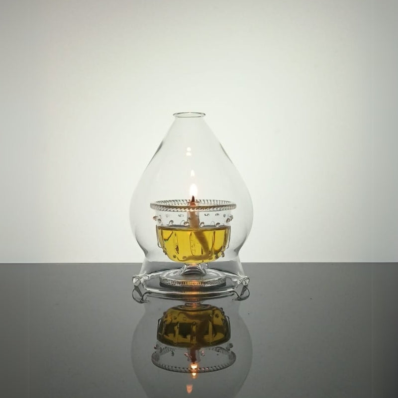Akhand Diya with Glass Handi – Long-Lasting Oil Lamp (Burns Up to 4 Hours)