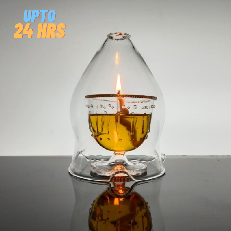 Akhand Diya with Glass Handi – Long-Lasting Oil Lamp (Burns Up to 4 Hours)