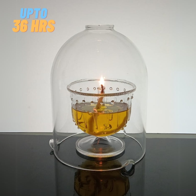 Akhand Diya with Glass Handi – Long-Lasting Oil Lamp (Burns Up to 4 Hours)