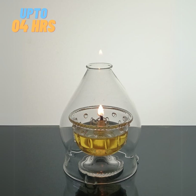 Akhand Diya with Glass Handi – Long-Lasting Oil Lamp (Burns Up to 4 Hours)