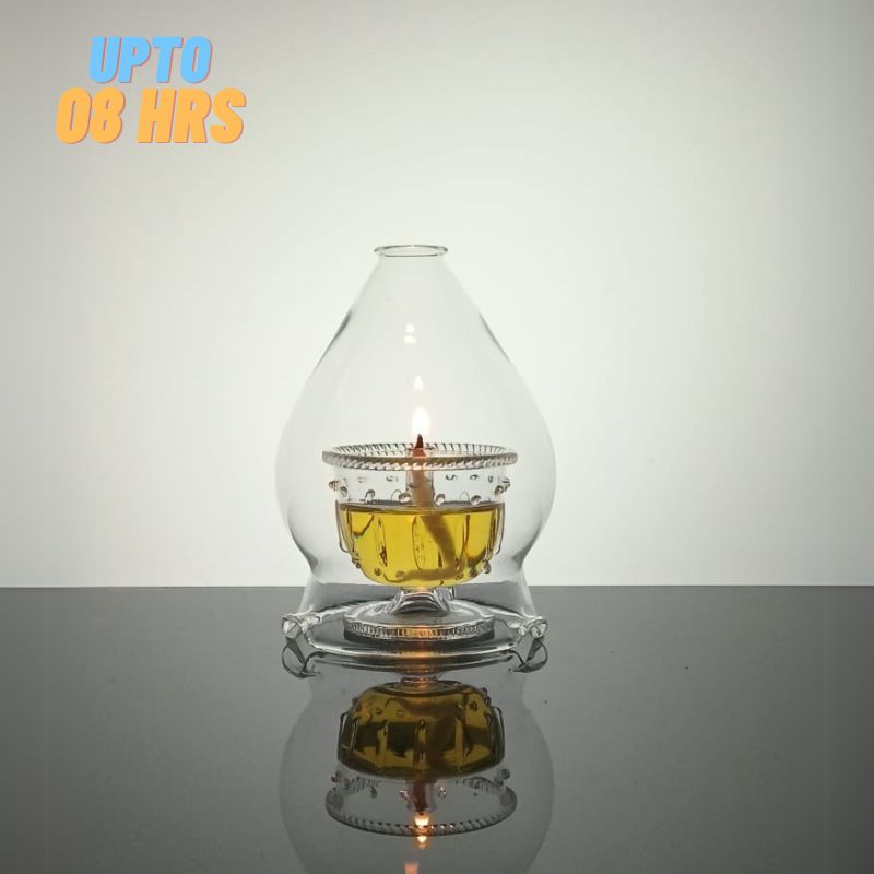 Akhand Diya with Glass Handi – Long-Lasting Oil Lamp (Burns Up to 4 Hours)